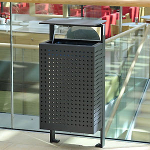 cubo de basura público / de chapa de acero / con cenicero integrado / moderno