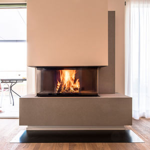 chimenea de leña / moderna / hogar cerrado / de 3 caras