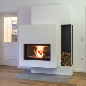 chimenea de leña / moderna / hogar cerrado / encastrable