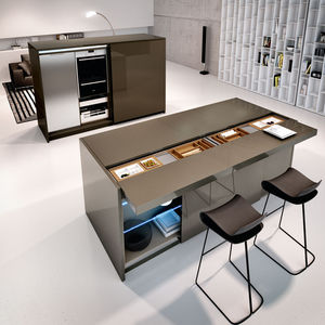 cocina moderna / de madera / con isla / oculta