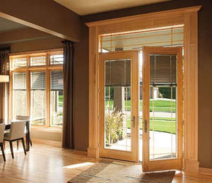 puerta-ventana abatible / de aluminio / de madera / con vidrio doble