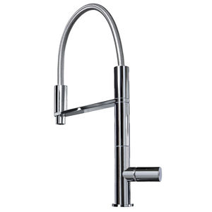 grifo monomando de metal cromado / para cocina / con 1 orificio / con caño giratorio
