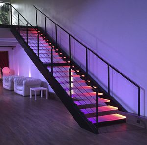 escalera recta / con peldaños de vidrio / estructura de acero / sin contrahuellas