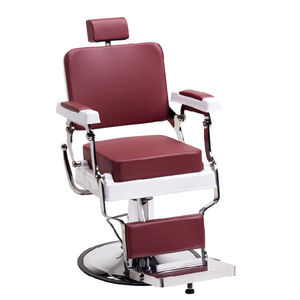 sillón de barbero de cuero / de metal cromado / de cuero artificial / con reposapiés