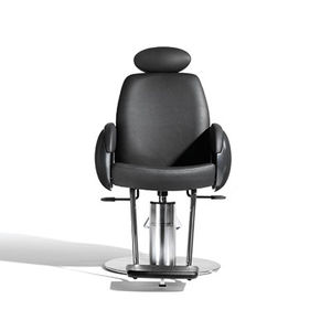 sillón de barbero de metal cromado / de cuero artificial / con reposapiés / con reposacabezas