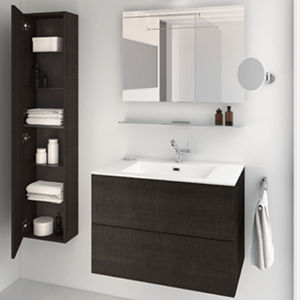 mueble de lavabo suspendido / de madera / moderno / con espejo