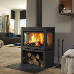 chimenea de leña / moderna / hogar cerrado / de 3 caras
