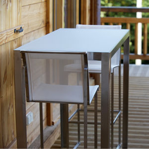 mesa alta moderna / de vidrio / de metal / de piedra