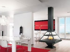 chimenea de leña / moderna / hogar cerrado / central