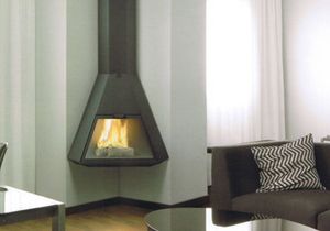 chimenea de leña / moderna / hogar cerrado / de esquina
