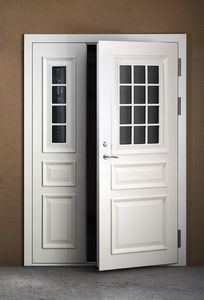 puerta de entrada / abatible / de acero / de seguridad