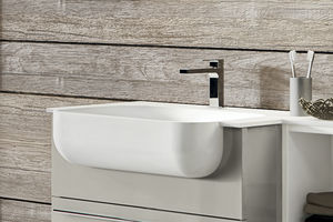 lavabo semi encastrado / rectangular / de piedra / moderno
