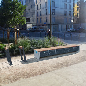 banco público / moderno / de madera / de acero galvanizado