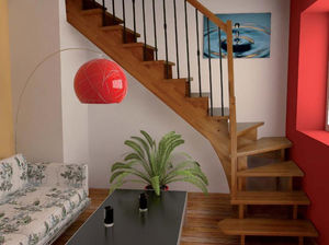 escalera recta / en L / peldaño de madera / con zancas laterales