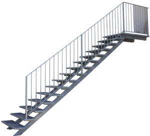 escalera recta / escalón de metal / de exteriores / con zancas laterales