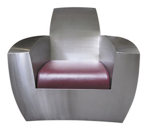 sillón de diseño original / de cuero / de acero inoxidable / con ruedas camufladas