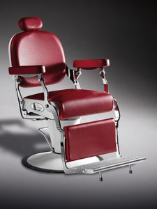 sillón de barbero de metal cromado / de cuero artificial / con reposacabezas / con bomba hidráulica