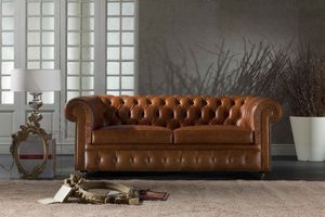 sofá convertible en cama / Chesterfield / de cuero / 2 plazas