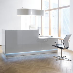 mostrador de recepción modular / de esquina / de vidrio / de acero inoxidable