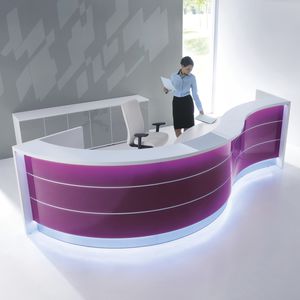mostrador de recepción de esquina / en arco de círculo / de vidrio / de aluminio