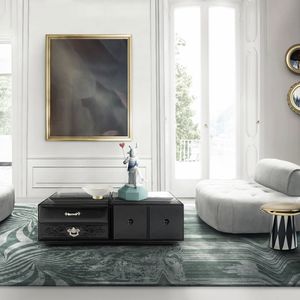 mesa de centro moderna / de madera lacada / de vidrio / rectangular