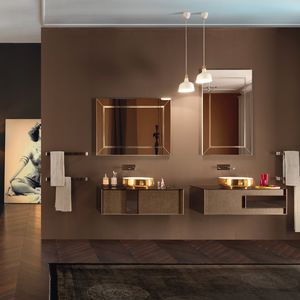 mueble de lavabo suspendido / de madera / de vidrio / moderno