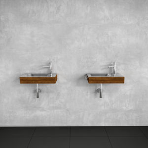 lavabo suspendido / rectangular / de madera / acero inoxidable