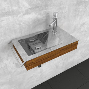 lavabo suspendido / rectangular / de madera / acero inoxidable