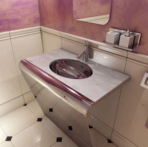 lavabo sobre encimera / rectangular / de mármol / moderno