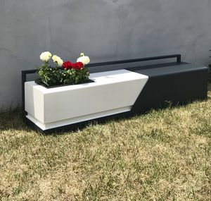 banco público / moderno / de acero / con jardinera integrada