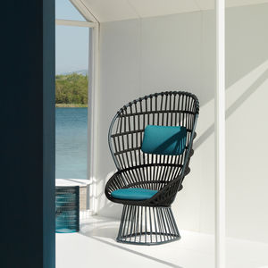 sillón moderno / de teca / de aluminio / de cuerda