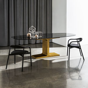 mesa de comedor moderna / de madera / de vidrio templado / de vidrio lacado