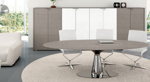 mesa de reuniones moderna / de madera / redonda / ovalada