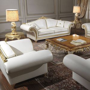 sofá de estilo / de cuero / 2 plazas / blanco