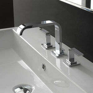 grifo mezclador para lavabo / de libre instalación / de níquel / de metal cromado
