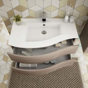 mueble de lavabo suspendido / de olmo / de resina / moderno
