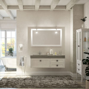 mueble de lavabo suspendido / de madera / moderno / con espejo