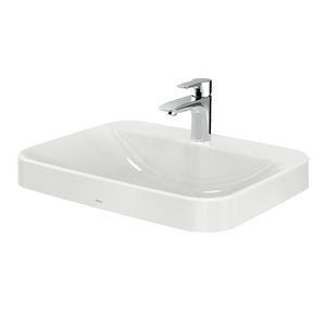 lavabo sobre encimera / rectangular / de cerámica / moderno