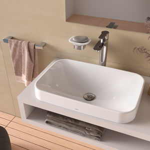 lavabo sobre encimera / rectangular / de cerámica / moderno