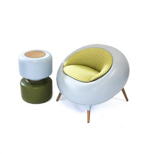 sillón de diseño orgánico / de tejido / de roble / de fibra de vidrio