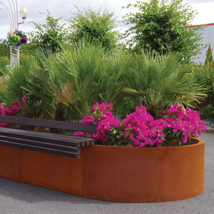 jardinera de acero Corten / de acero termolacado / ovalada / con banco integrado