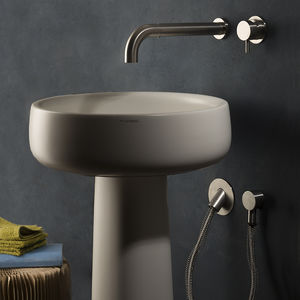 grifo monomando para lavabo / de pared / encastrable / de acero inoxidable