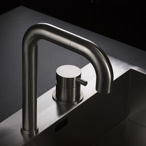 grifo monomando de acero inoxidable / para cocina / con 2 orificios / con caño giratorio