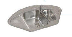 fregadero de 2 senos / de acero inoxidable / de esquina / con escurridor