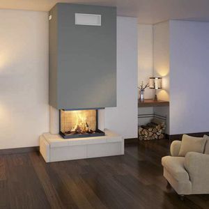 chimenea de leña / moderna / hogar cerrado / de 3 caras