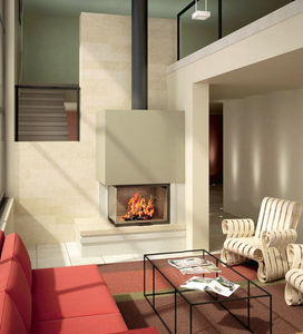 chimenea de leña / moderna / hogar cerrado / de esquina