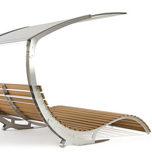 chaise longue moderna / de tejido repelente al agua / de iroko / de acero inoxidable