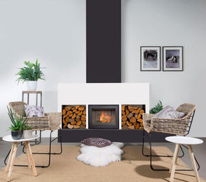 chimenea de leña / moderna / hogar cerrado / de esquina