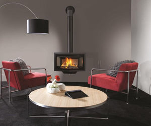chimenea de leña / moderna / hogar cerrado / de doble cara