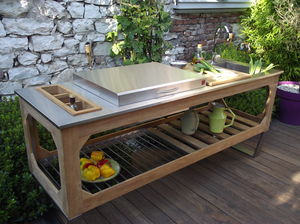 cocina de jardín / moderna / de madera / de piedra
